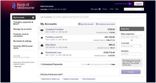 Bank of Melbourne logout screen Bank of Melbourne logout screen