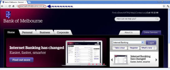 Bank of Melbourne home page Bank of Melbourne home page