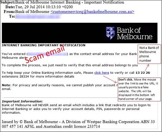 Bank of Melbourne Scam email 