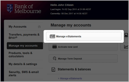 Manage eStatements Manage eStatements