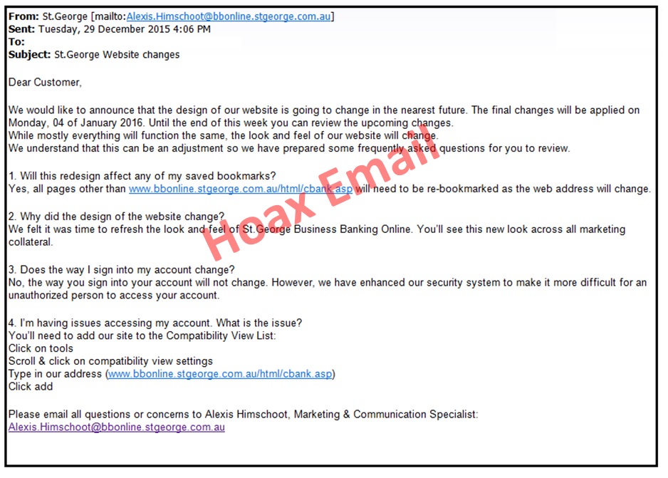 Hoax email Hoax email
